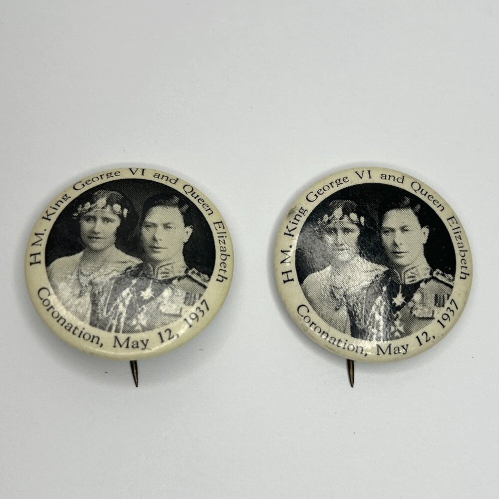 George VI Queen Elizabeth Crowned 1937 Coronation Pin Pinback Badge England